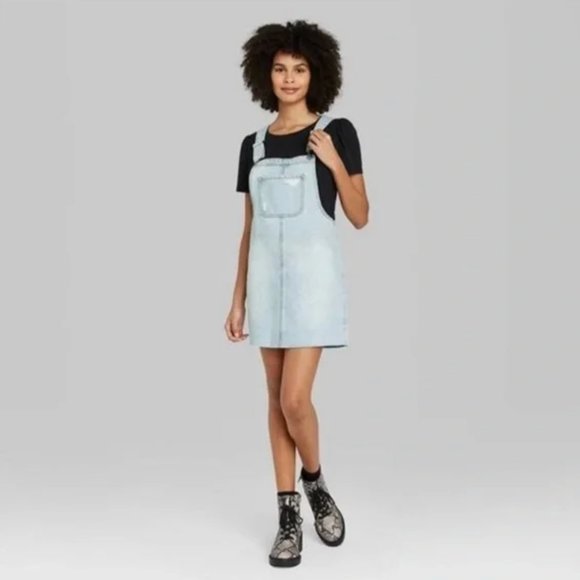 wild fable Dresses & Skirts - WILD FABLE Overall Skirt Jumper Pinafore Dress Light Wash Distressed {BB38}